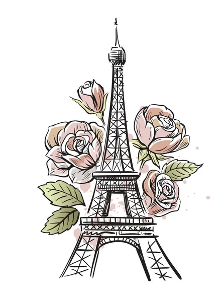 Eiffel tower and roses — Stock Vector