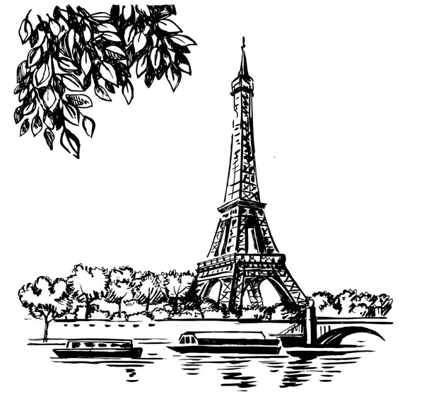 Mano Dibujar vector Torre Eiffel — Archivo Imágenes Vectoriales