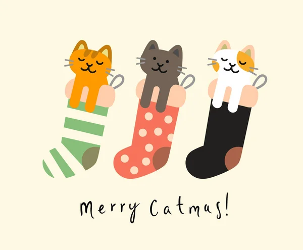 Calcetín con gatos de Navidad — Vector de stock