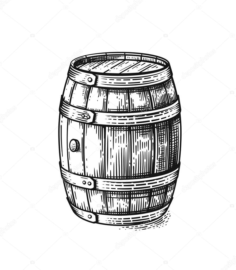 Vector hand drawing wood barrel
