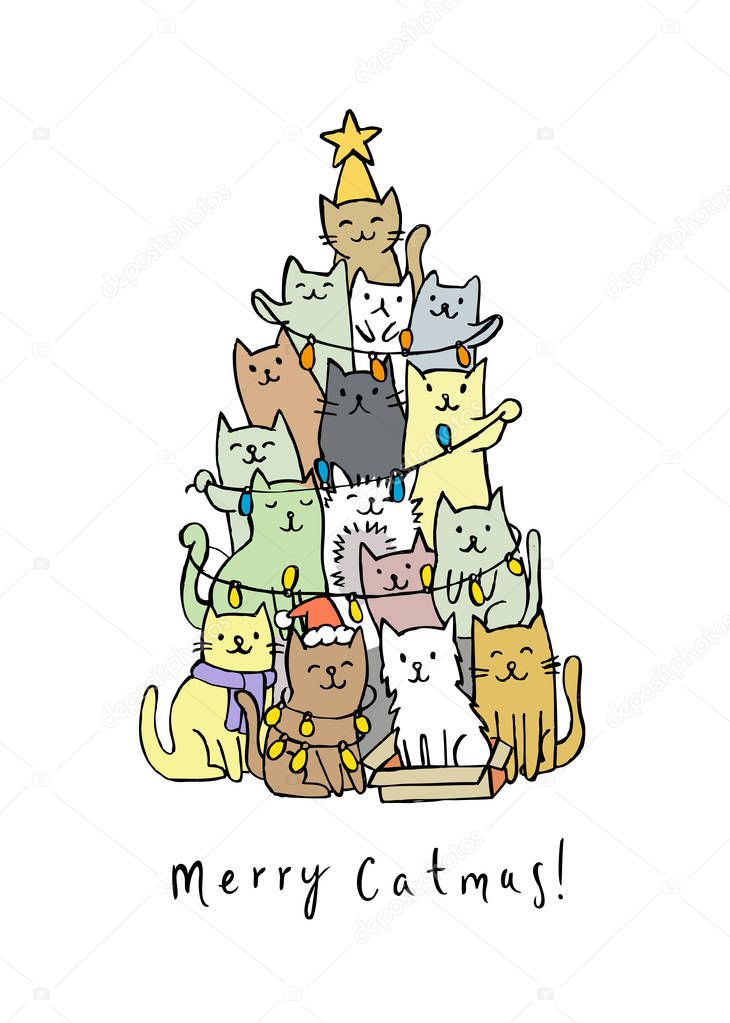 Christmas tree with cats — Stock Vector © bioraven #215726758