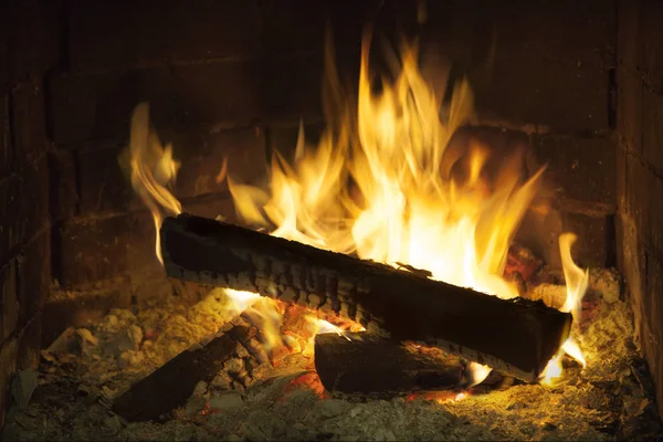 flames in a wood burning fire