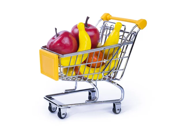 Egészséges Élelmiszerek Vásárlása Bevásárlókosár Gyümölcsökkel — Stock Fotó