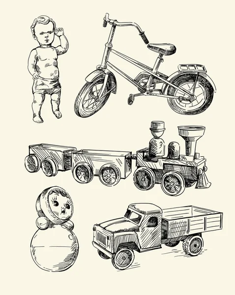 描かれたレトロなおもちゃ — ストックベクタ