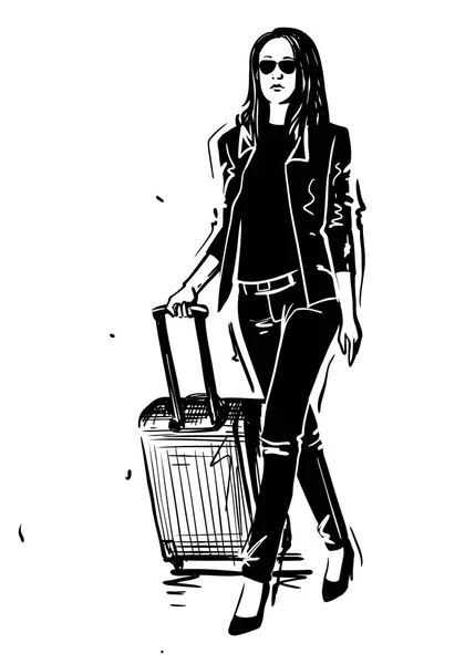 Woman with luggage — Stock Vector