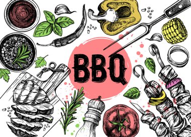 Barbekü ızgara el çizilmiş