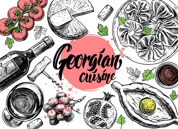 Comida georgiana desenhada à mão — Vetor de Stock