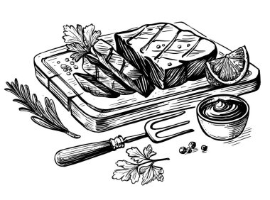 Biftek bbq çizim. Et el çizilmiş