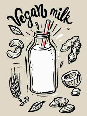 Vegan süt çizim illüstrasyon.