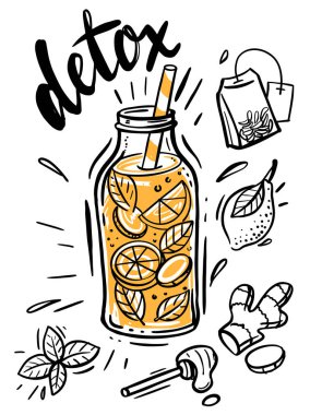 Detoks suyunun çizim illüstrasyonu.