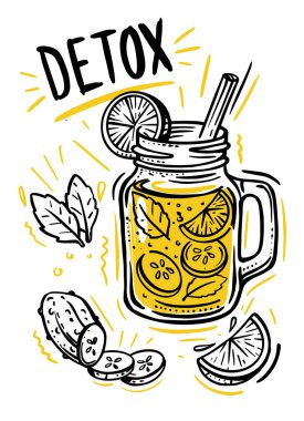 Detoks suyunun çizim illüstrasyonu.