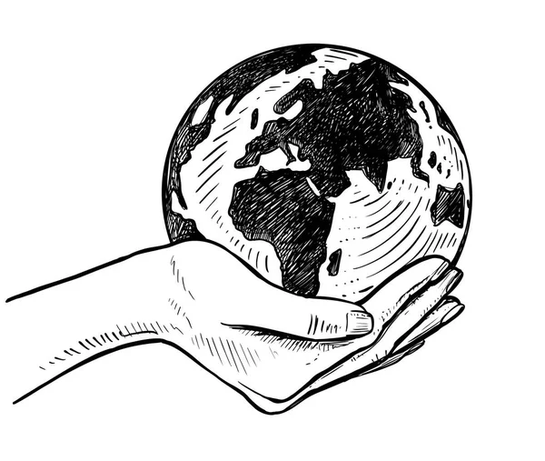 Mädchen halten Planeten Erde Illustration — Stockvektor