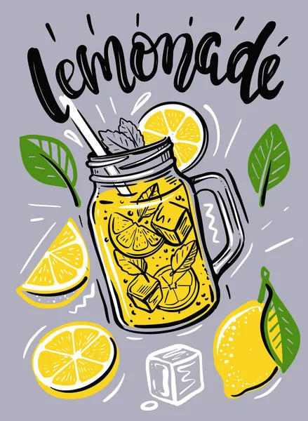Cup with lemonade, sketch for your design — Stock Vector