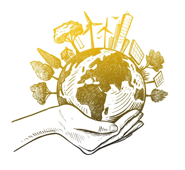 Filles tenant planète Terre illustration — Image vectorielle