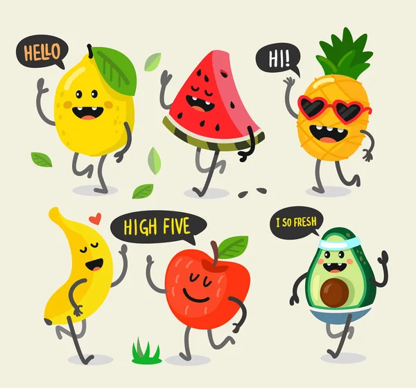 Different cute fruits are walking Stock Vector