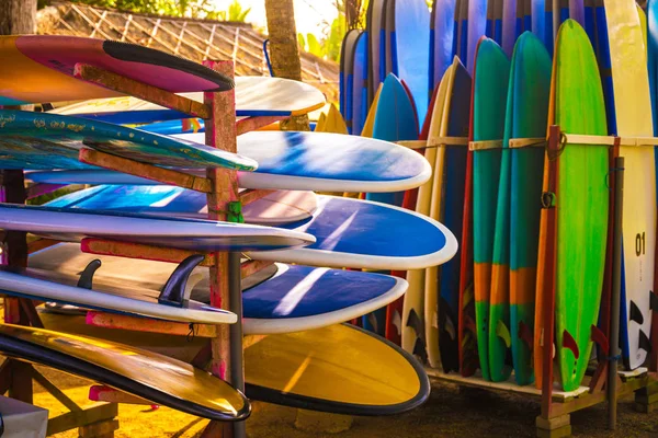 Set of different color surf boards — Stock Photo, Image