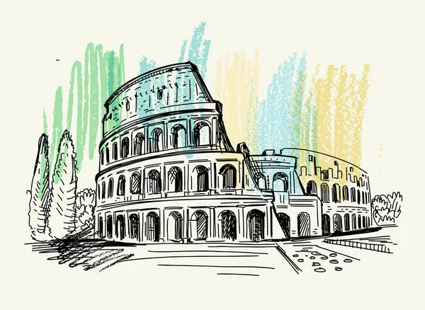 Italy. Hand drawn Coliseum Rome — Stock vektor