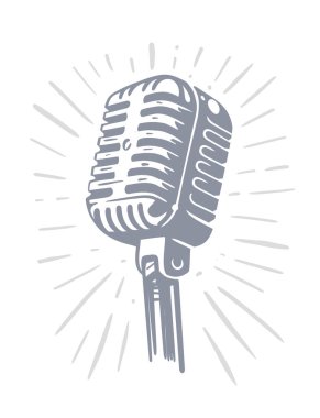 Beyaz arkaplanda Ray ile birlikte ses kaydı mikrofonu