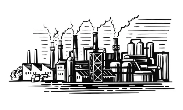 Grande usine de fumage dans le style croquis — Image vectorielle