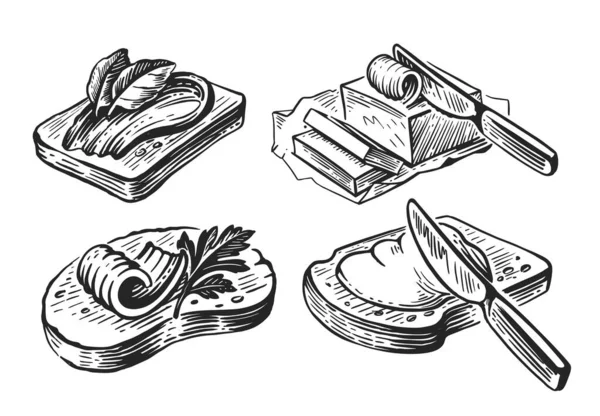 Hand getekend set boter schets op wit — Stockvector