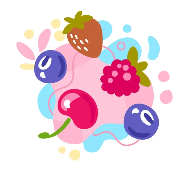 Различные яркие ягоды на абстрактном цветном фоне — стоковый вектор