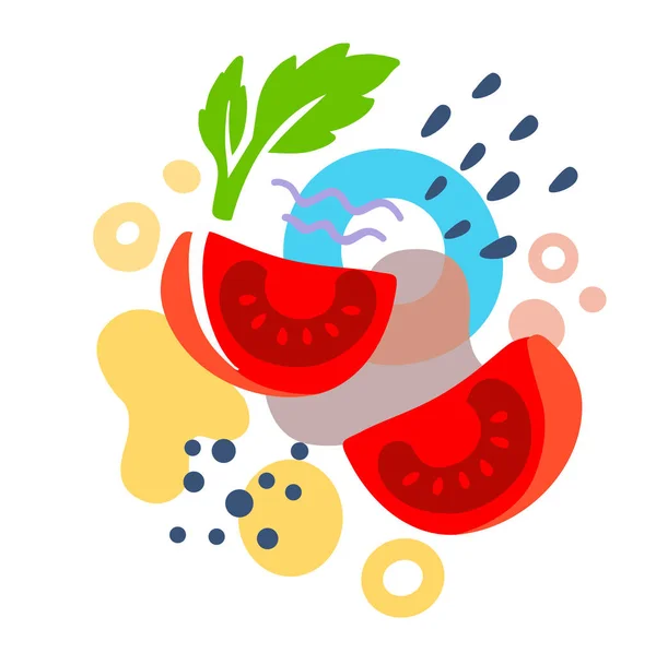 Tomate sobre fondo abstracto de verano con gotas — Vector de stock