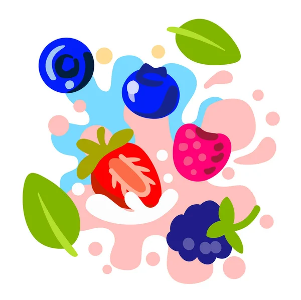Różne jasne jagody na abstrakcyjnym tle koloru — Wektor stockowy