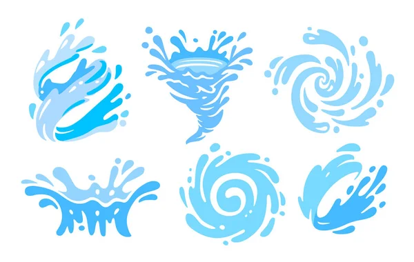 Set of blue water splashes with drops — Stock Vector