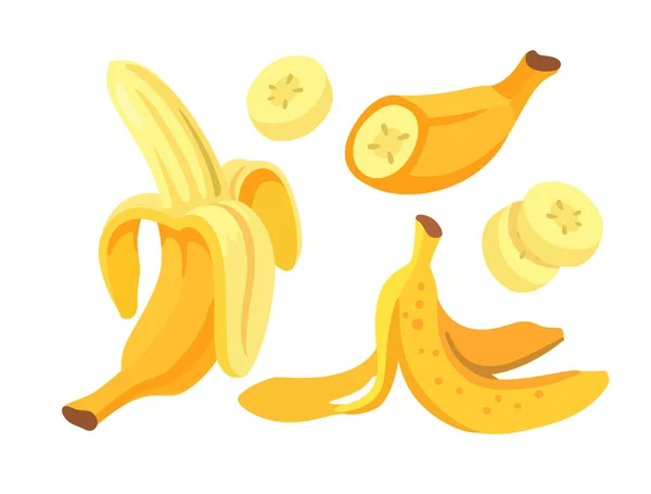 Bananas amarelas definidas no fundo branco — Vetor de Stock