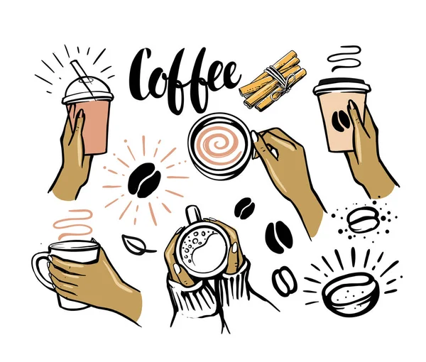 Mädchen mit einer Tasse Kaffee oder Tee in der Hand — Stockvektor