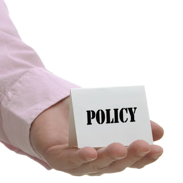Business Man Holding Policy Sign Hand — Stock Photo, Image