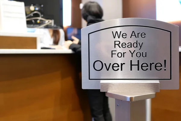 Ready You Here Sign Blur Motion People Service Counter Bank — Stock Photo, Image