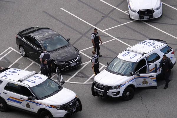 Coquitlam Canadá Julio 2018 Moción Policía Que Atrapa Automóvil Robado Imagen de archivo