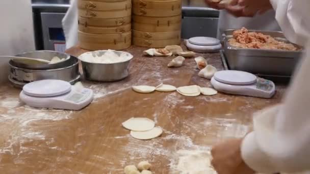 Rörelse Människor Knåda Degen Innan Det Ska Göras Dumplings Taipei — Stockvideo