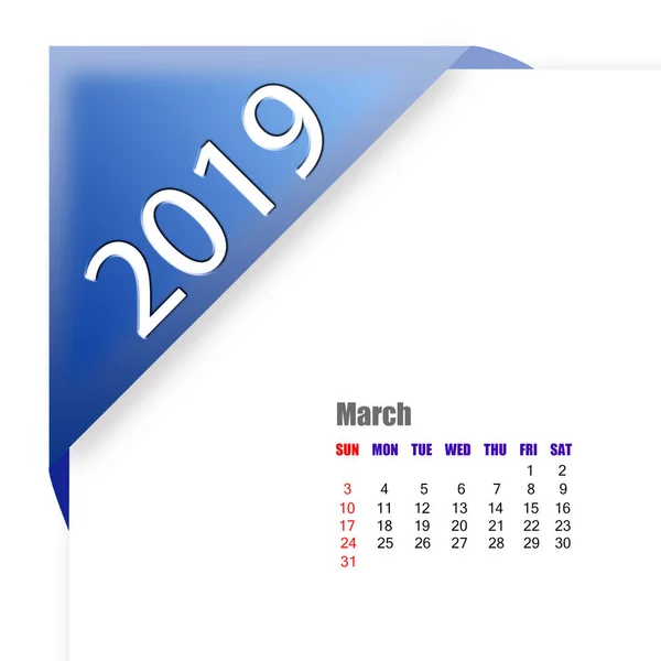 Streszczenie 2019 Marca Kalendarza — Zdjęcie stockowe