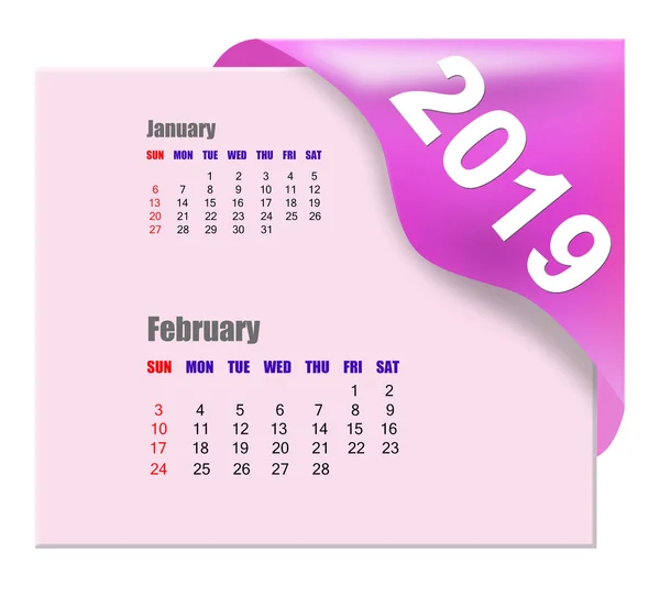 2019年2月日历摘要 — 图库照片