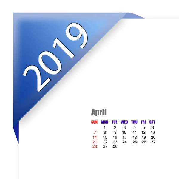 Abstraktní 2019 Kalendář Duben — Stock fotografie