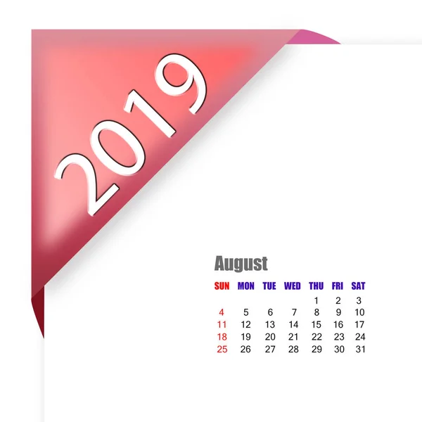 Abstract Del Calendario Agosto 2019 — Foto Stock