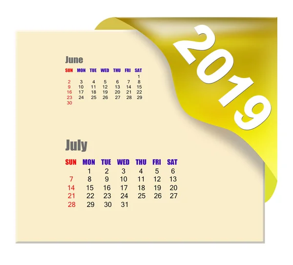 Resumo Calendário Julho 2019 — Fotografia de Stock