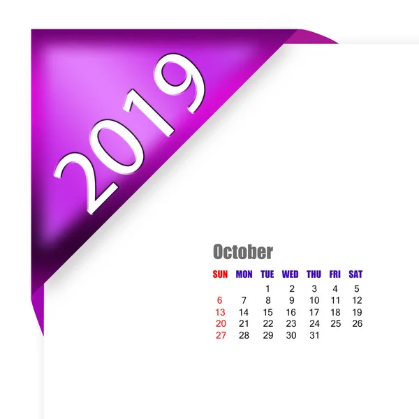 Resumen Del Calendario Octubre 2019 — Foto de Stock