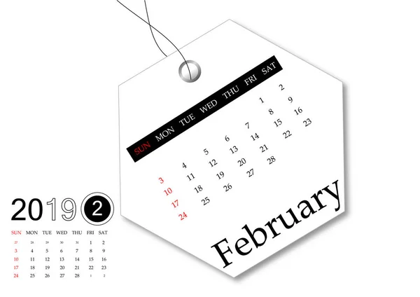 Februari 2019 Kalender Serien För Taggen Design — Stockfoto