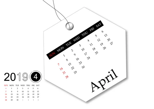 Abril 2019 Série Calendário Para Design Etiquetas — Fotografia de Stock