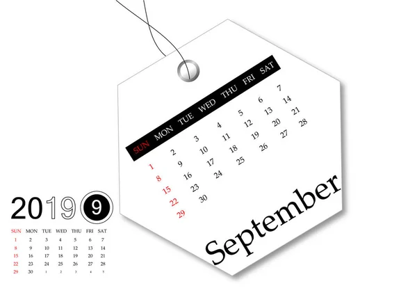 Settembre 2018 Serie Calendario Tag Design — Foto Stock