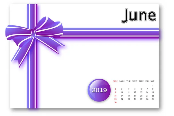 Ιουνίου 2019 Ημερολόγιο Σειρά Δώρο Κορδέλα Σχεδιασμό — Φωτογραφία Αρχείου