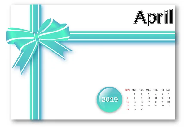 Апрель 2019 Календарь Дизайном Ленты — стоковое фото