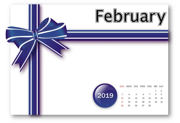 Februar 2019 Kalenderserie Mit Geschenkband Design — Stockfoto