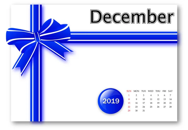 December 2019 Ribbon Kalender Serien Med Gåva Design — Stockfoto