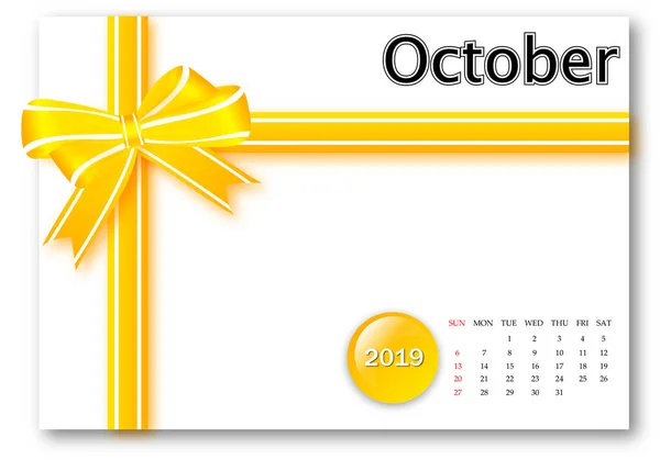 Octubre 2019 Serie Calendario Con Diseño Cinta Regalo —  Fotos de Stock