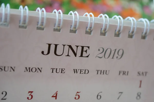 Close up calendar of June 2019
