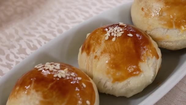 Pan Tiro Dim Sum Mesa Dentro Restaurante Chinês — Vídeo de Stock